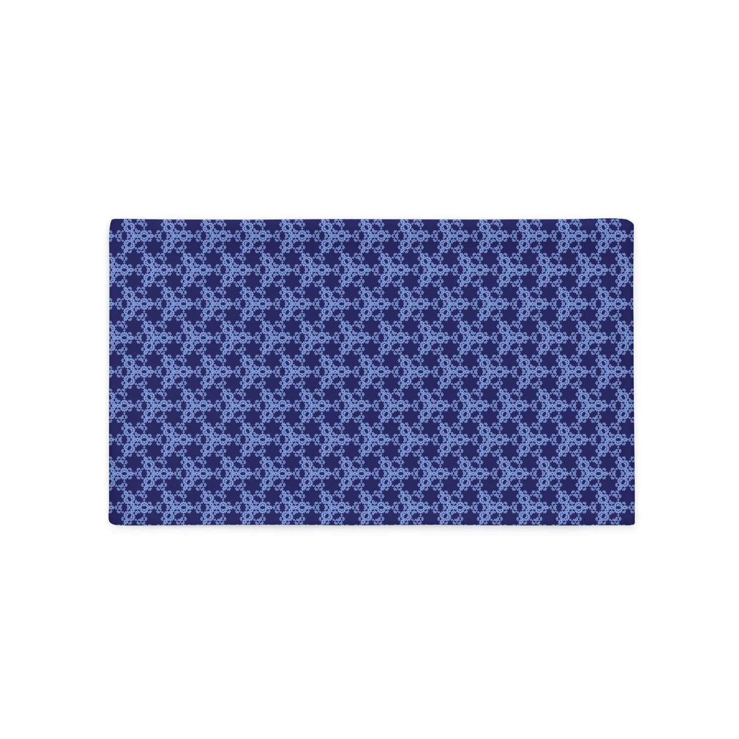 Front of the 20″×12″ throw pillow cover with the 'Trigon' navy and blue geometric pattern.