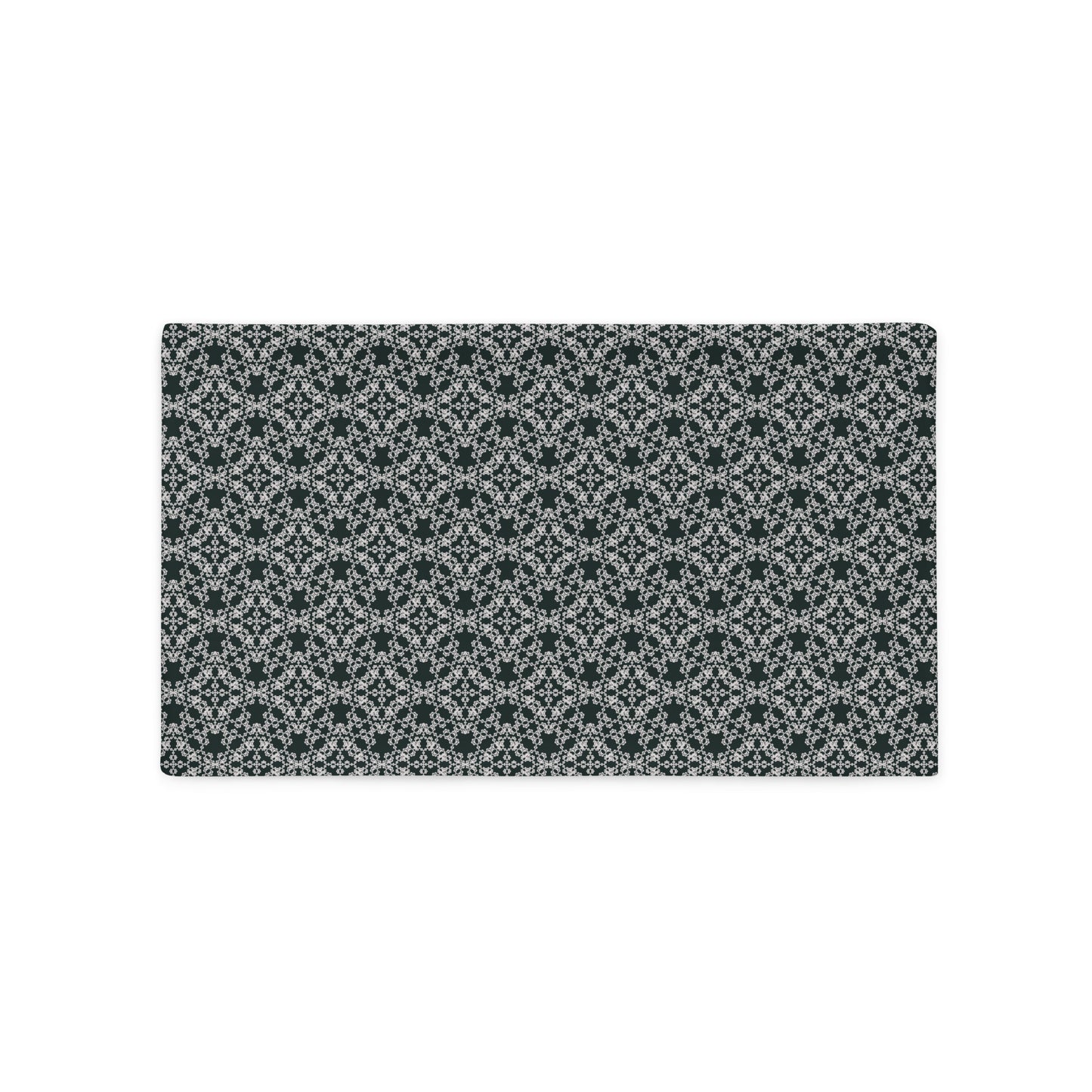 Front of the 18″×18″ throw pillow cover with the 'Tetragon' charcoal and white geometric pattern.