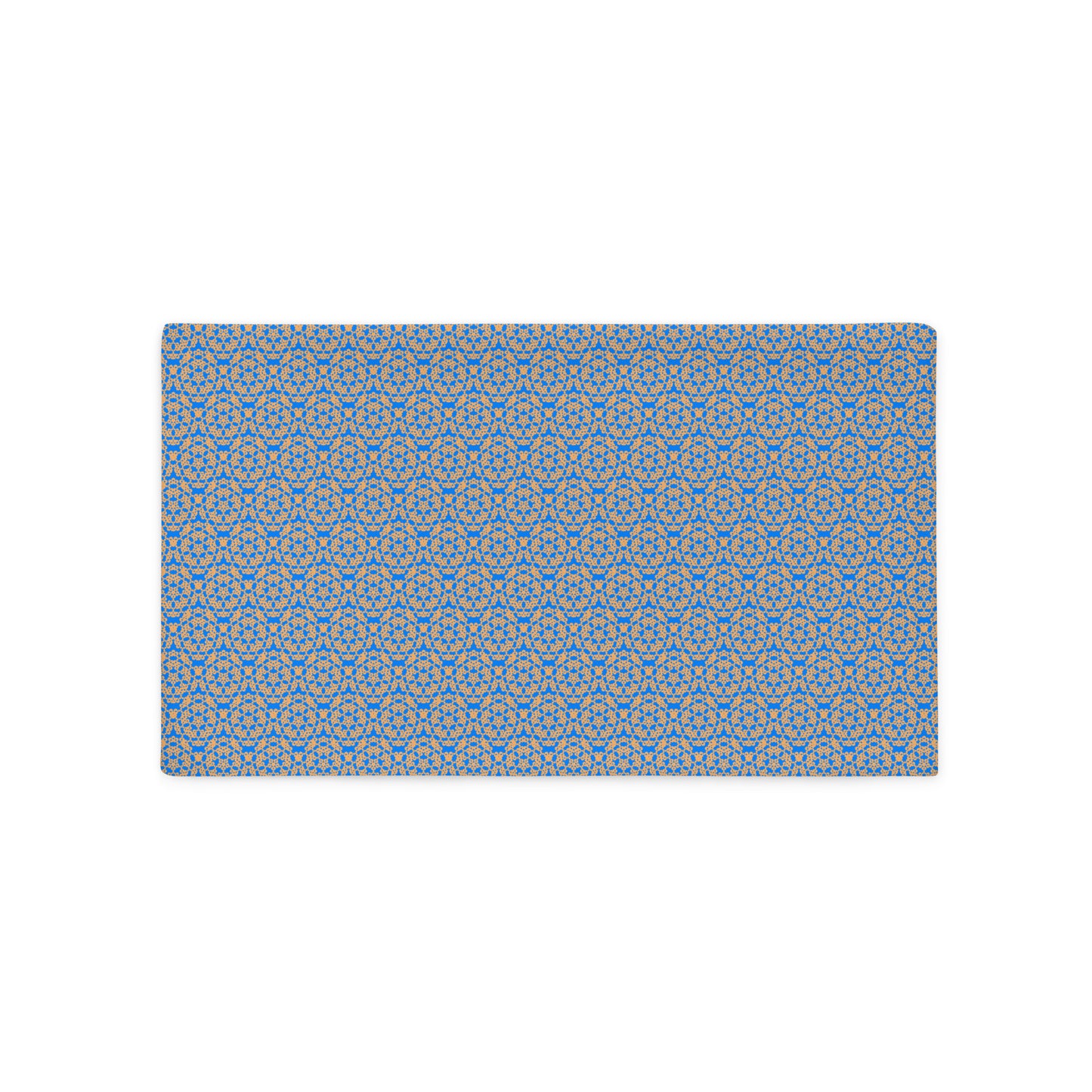 Front of the 20″×12″ throw pillow cover with the 'Pentagon' blue and yellow geometric pattern.