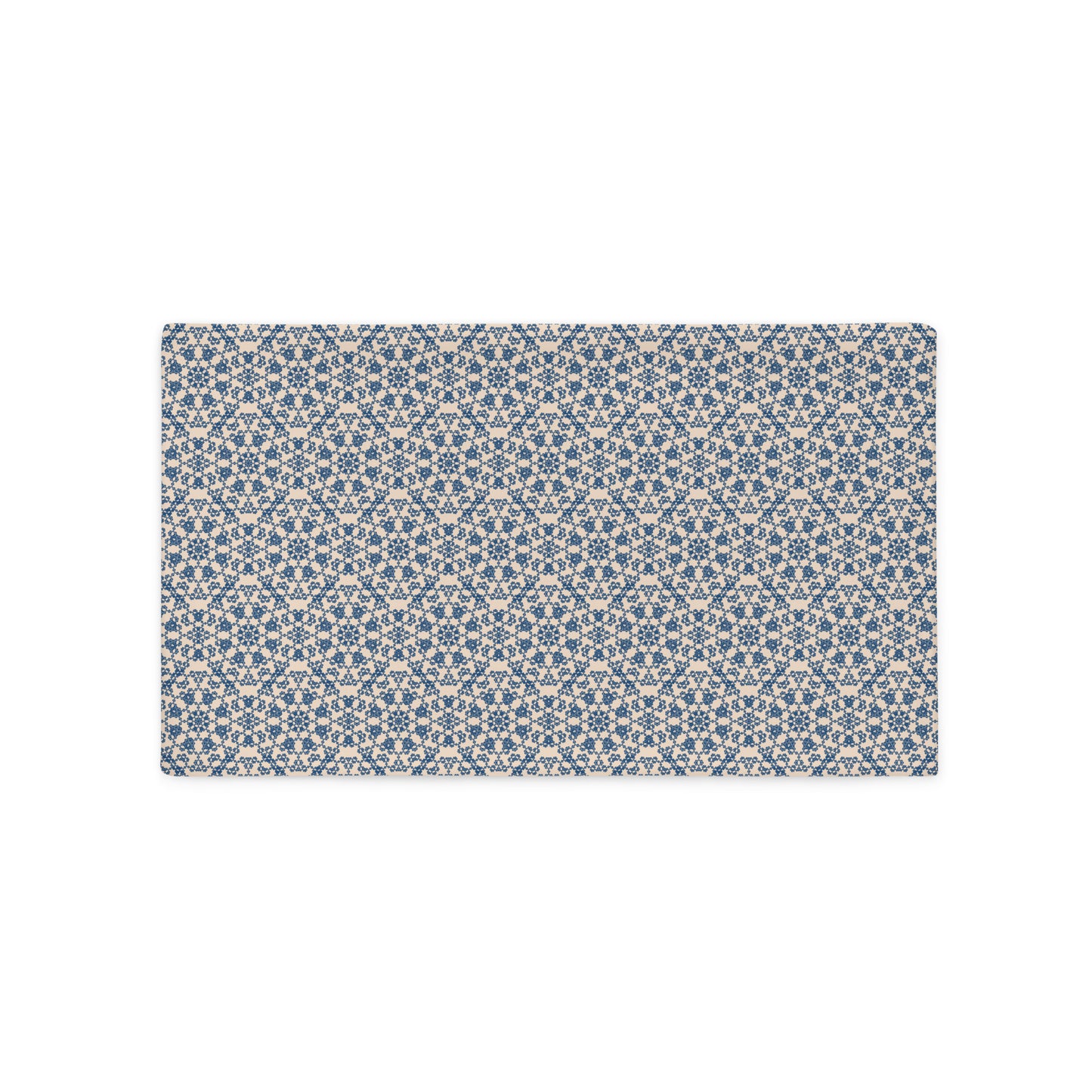 Front of the 20″×12″ throw pillow cover with the ‘Octagon’ navy and beige geometric pattern.