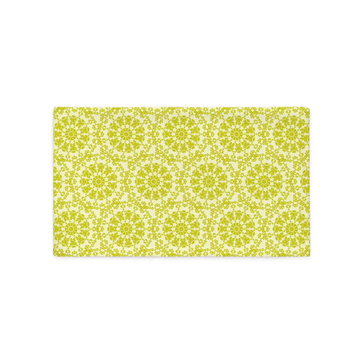 Front of the 20″×12″ throw pillow cover with the 'Hendecagon' yellow-green geometric pattern