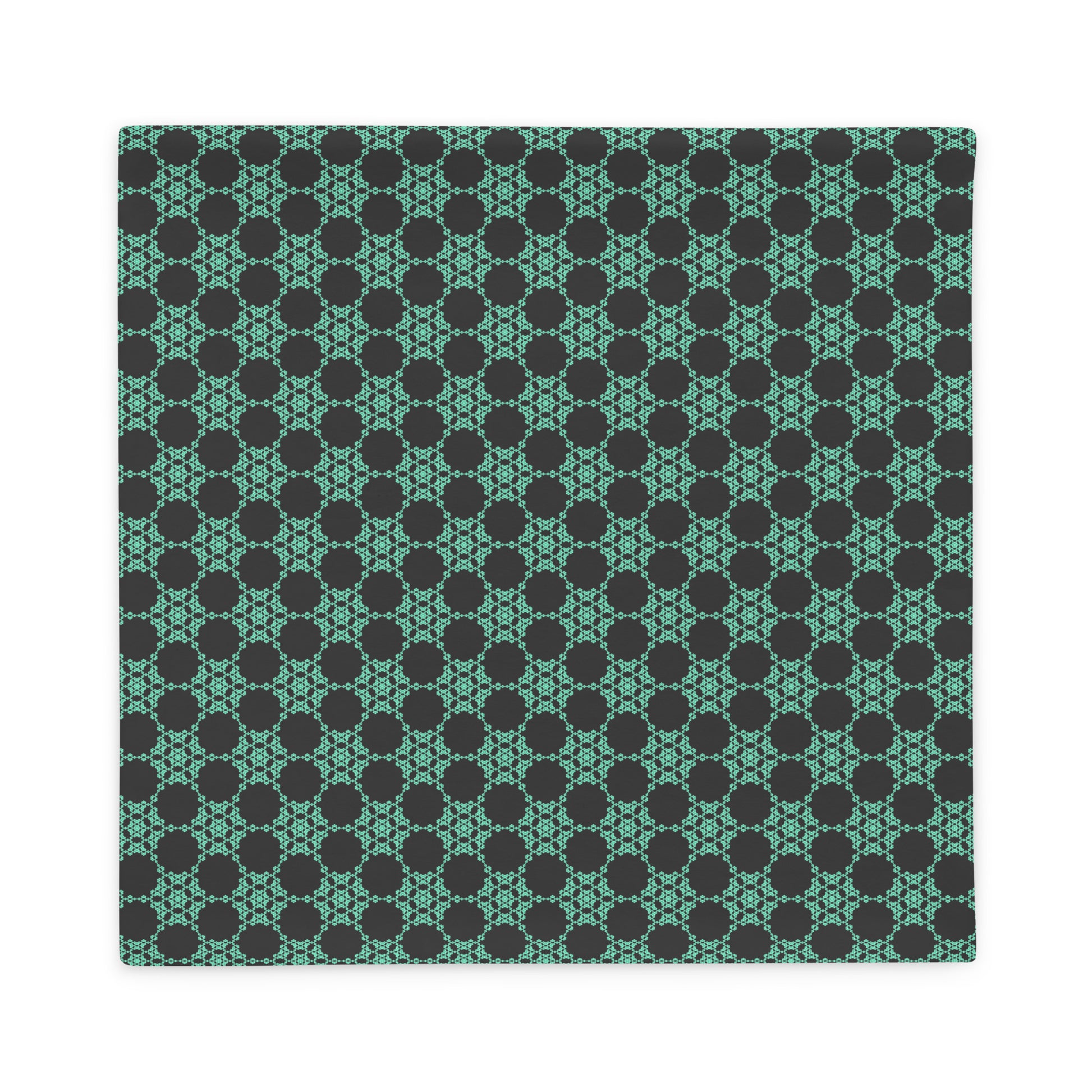 Back of the 22″×22″ throw pillow cover with the 'Flowers Victory' dark grey and green geometric pattern.