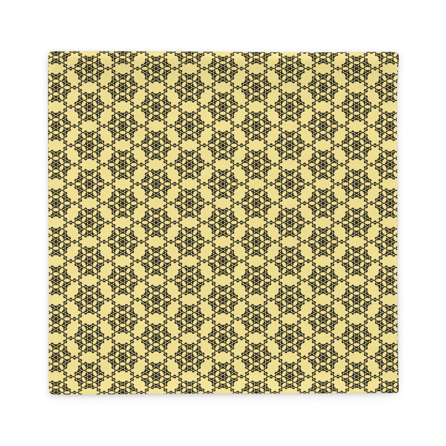 Back of the 22″×22″ throw pillow with the 'Hexagon' yellow and black geometric pattern.