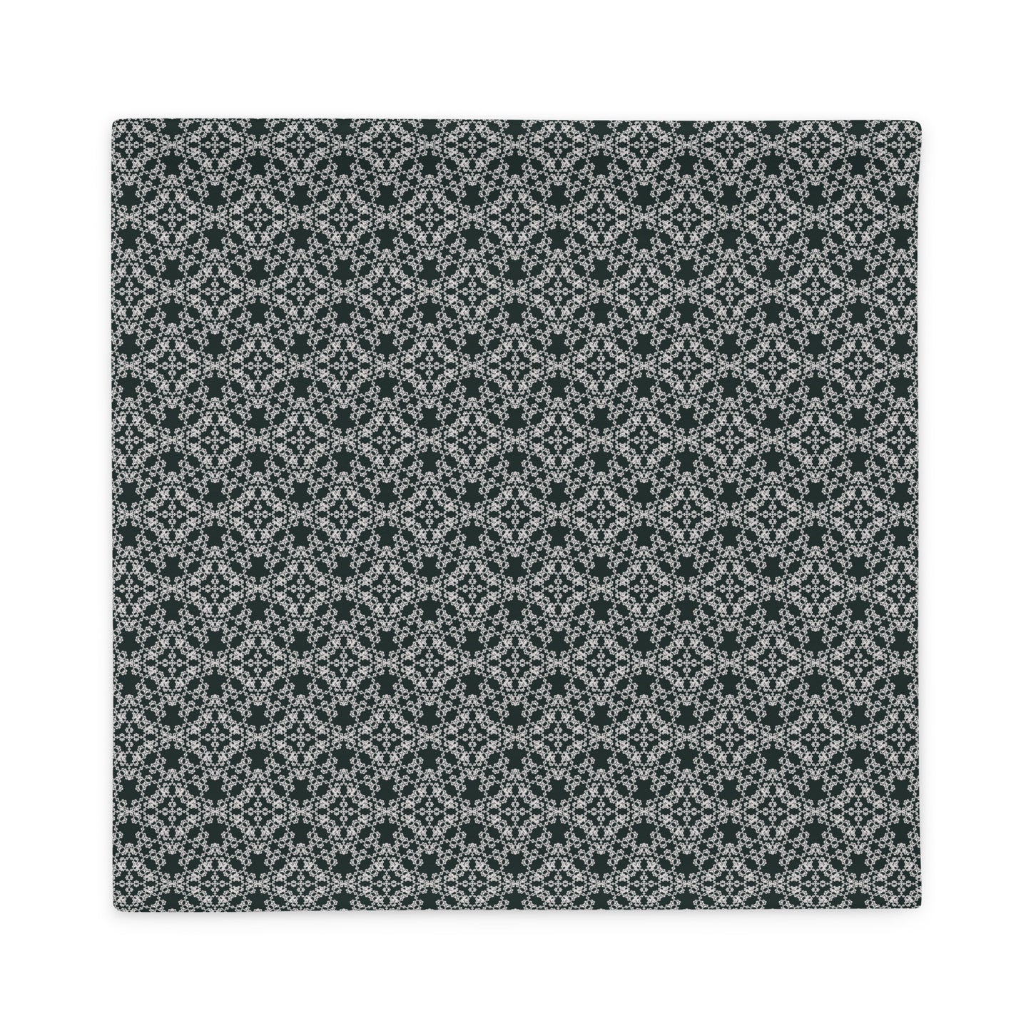 Back of the 18″×18″ throw pillow cover with the 'Tetragon' charcoal and white geometric pattern.