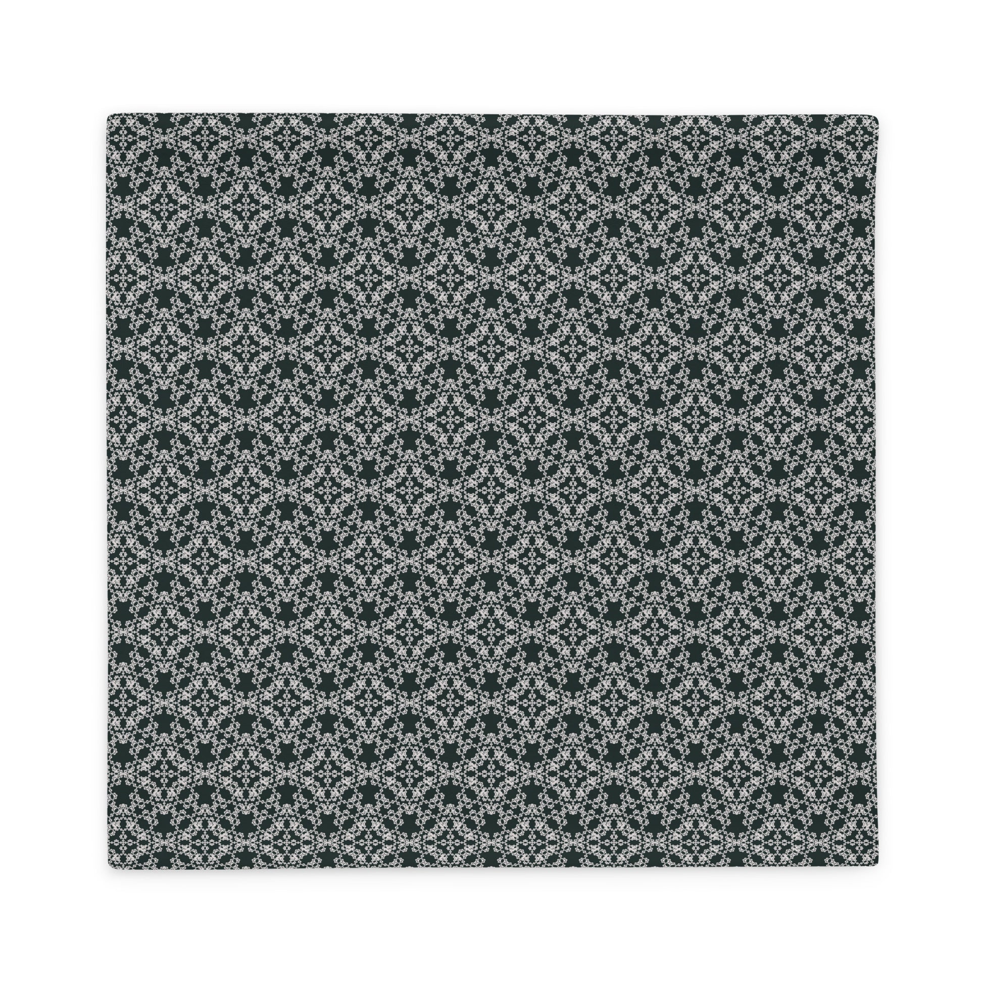 Back of the 18″×18″ throw pillow cover with the 'Tetragon' charcoal and white geometric pattern.