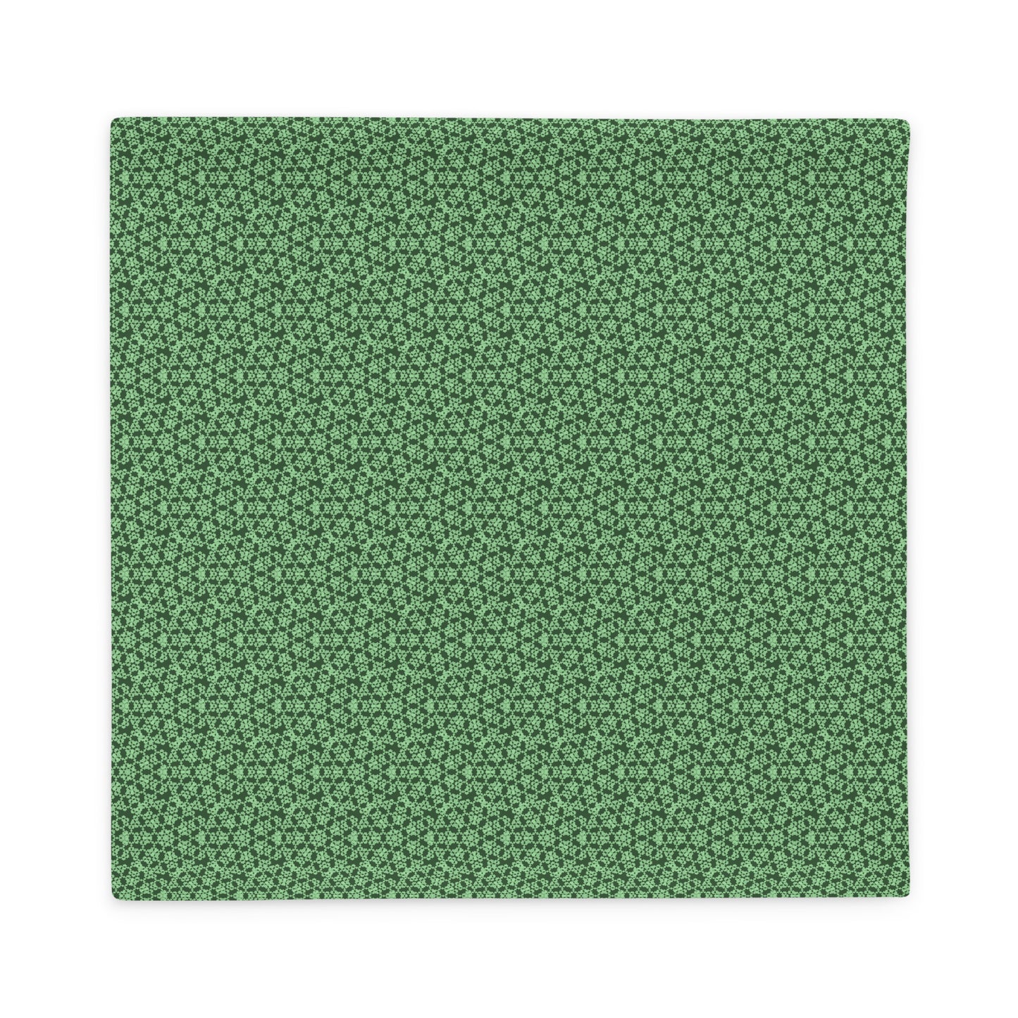 Back of the 22″×22″ throw pillow cover with the 'Heptagon' green geometric pattern.