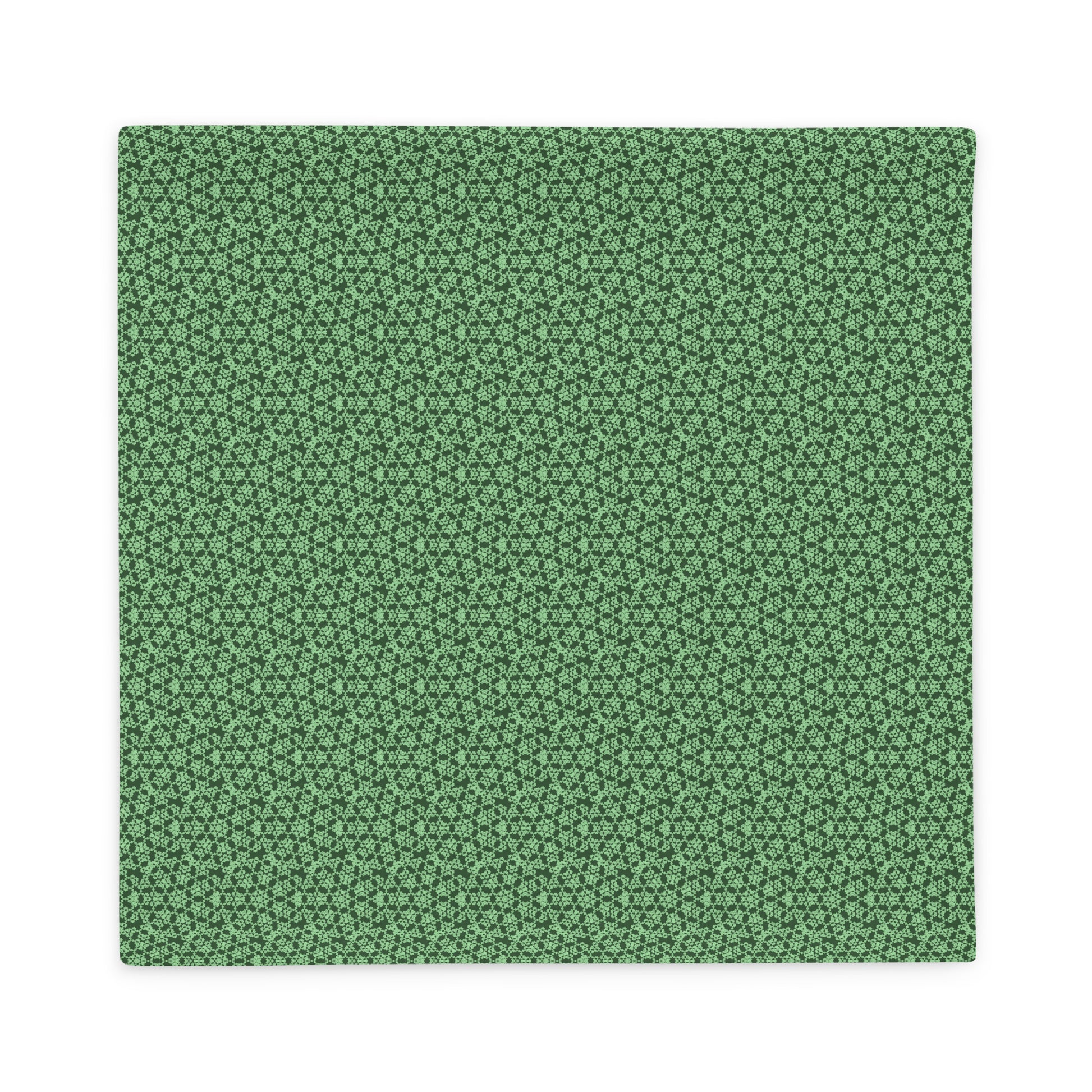Back of the 22″×22″ throw pillow cover with the 'Heptagon' green geometric pattern.