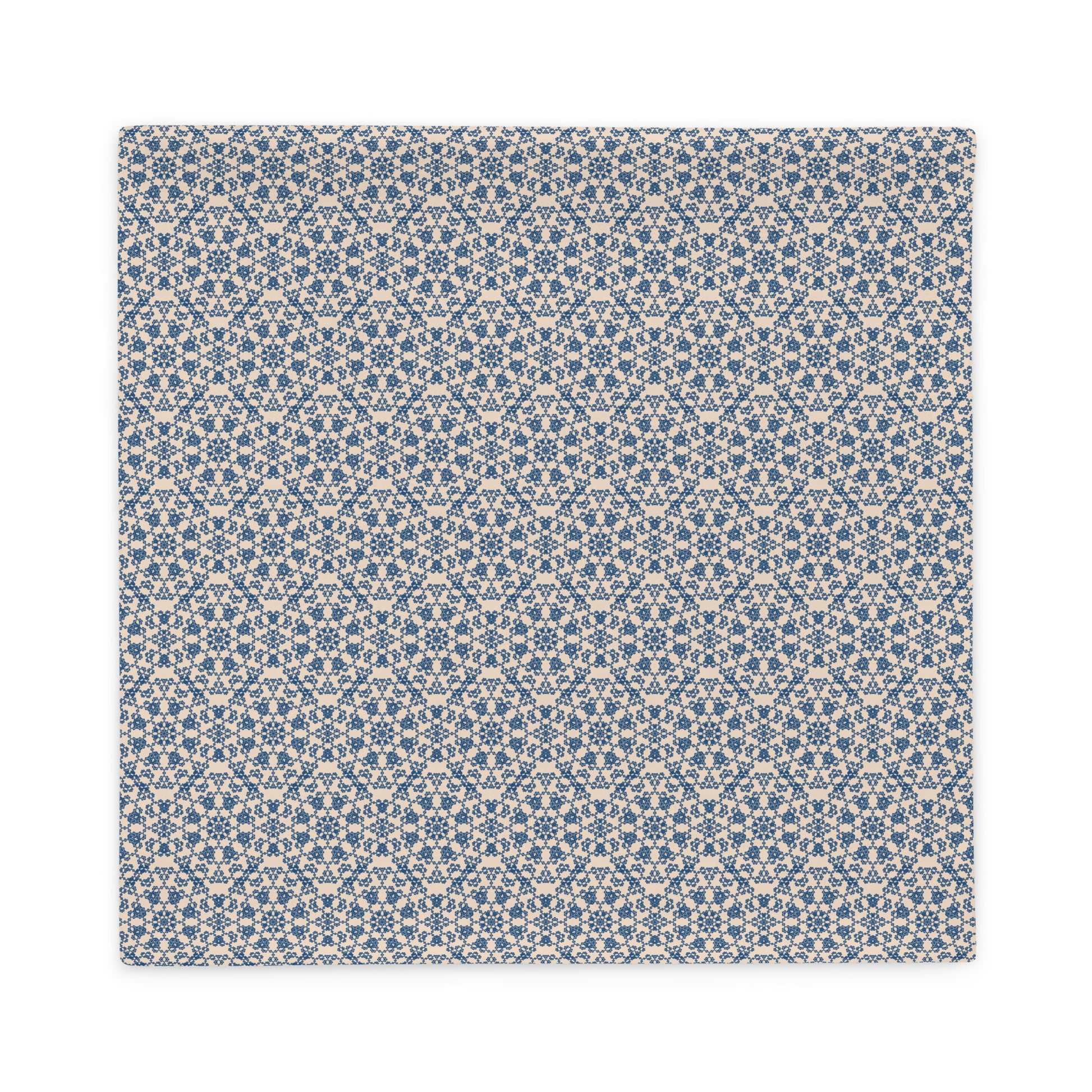 Back of the 22″×22″ throw pillow cover with the ‘Octagon’ navy and beige geometric pattern.