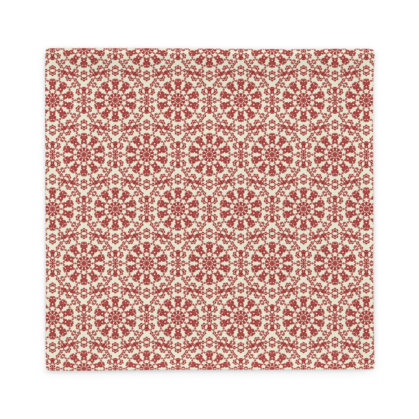 Back of the 22″×22″ throw pillow cover with the ‘Decagon’ terracotta and beige geometric pattern.