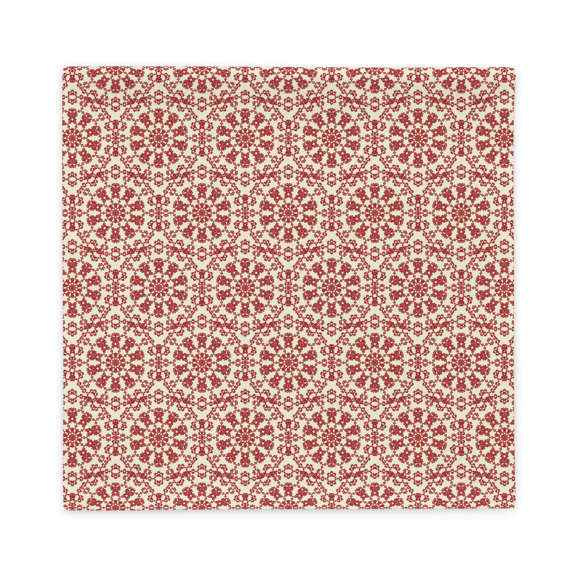 Back of the 22″×22″ throw pillow cover with the ‘Decagon’ terracotta and beige geometric pattern.