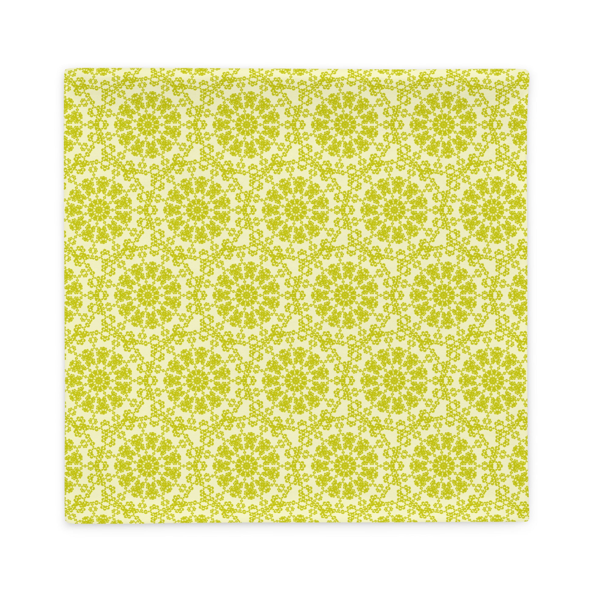 Back of the 22″×22″ throw pillow cover with the 'Hendecagon' yellow-green geometric pattern