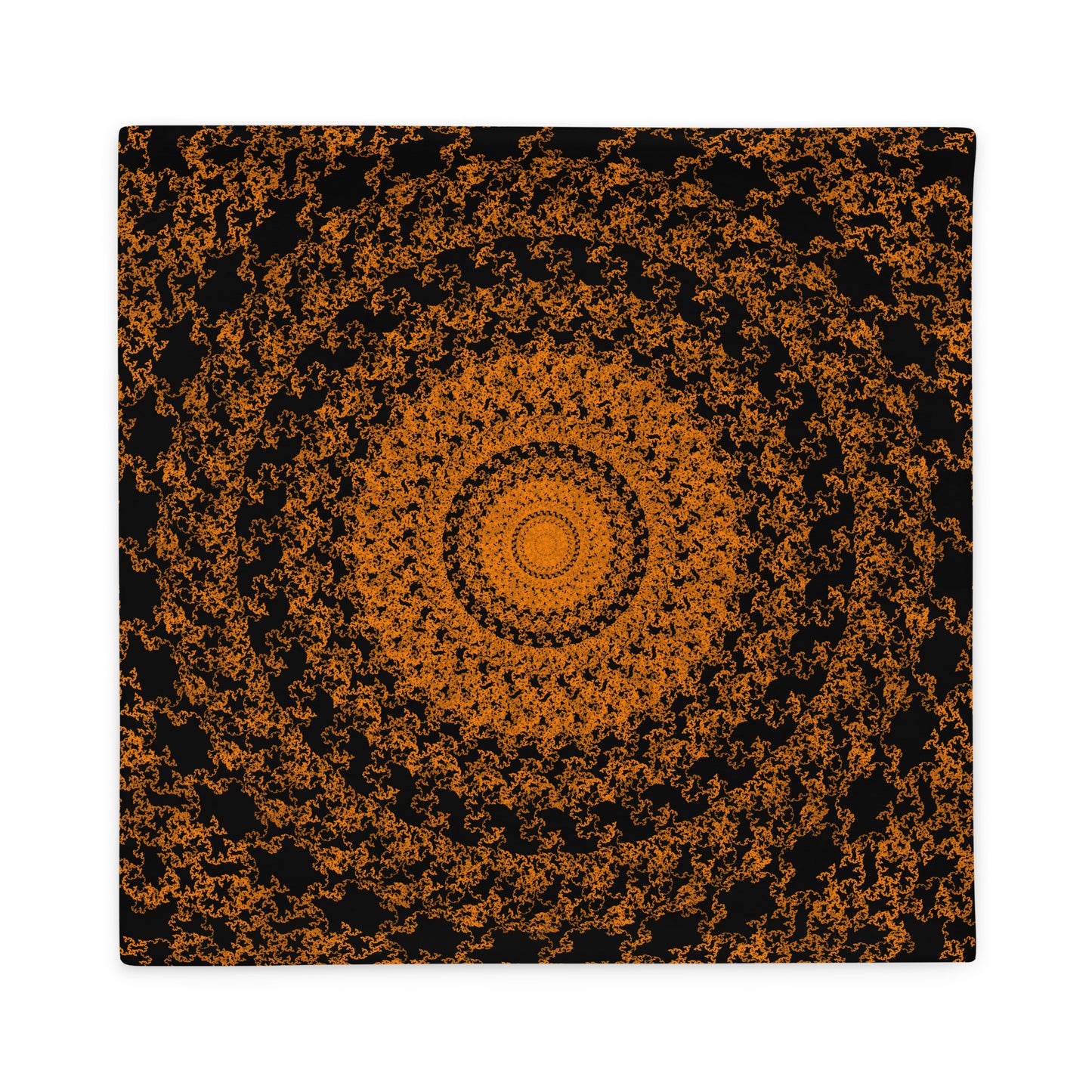 Front of the 22″×22″ throw pillow cover with the 'The Sun' orange and black geometric design.