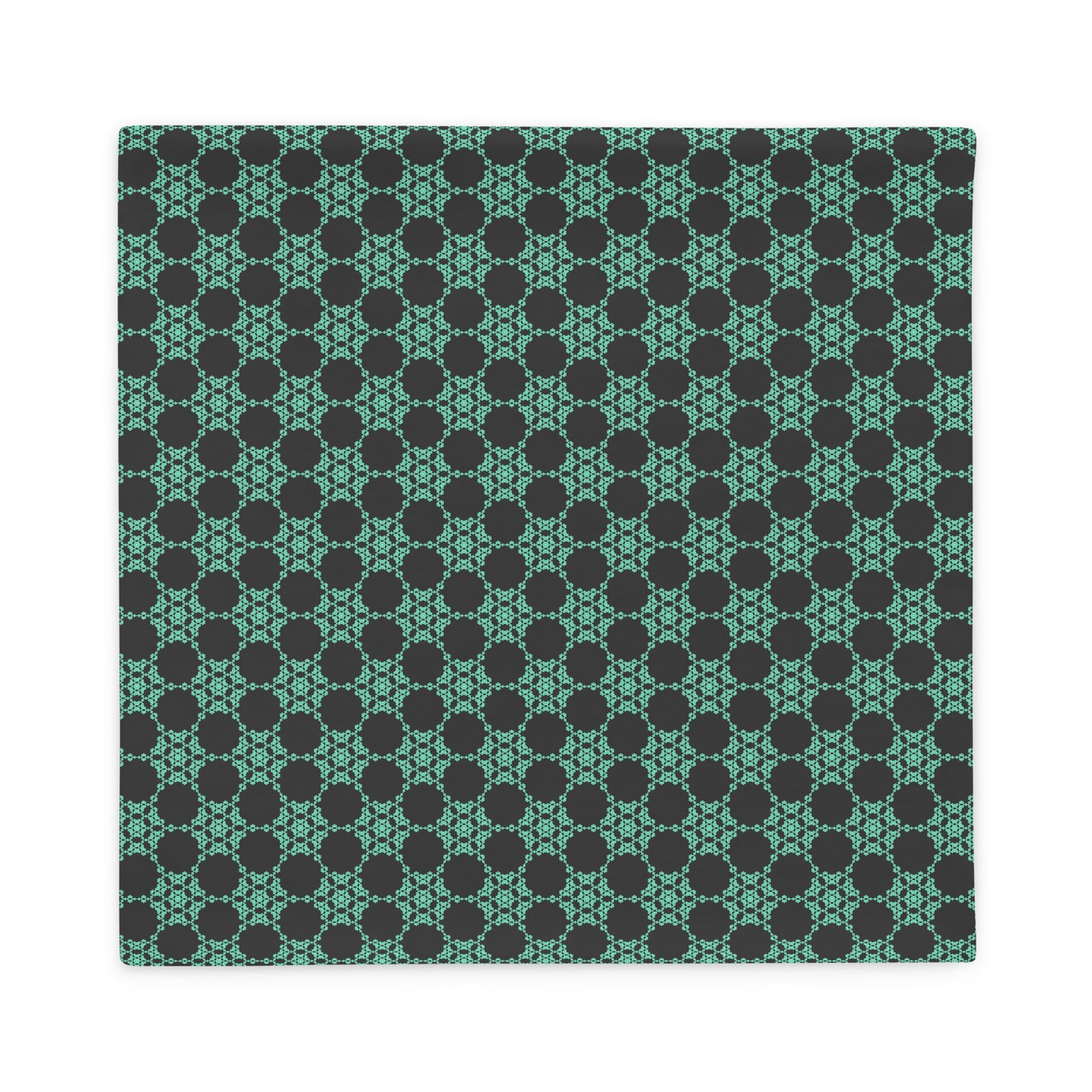 Front of the 22″×22″ throw pillow cover with the 'Flowers Victory' dark grey and green geometric pattern.