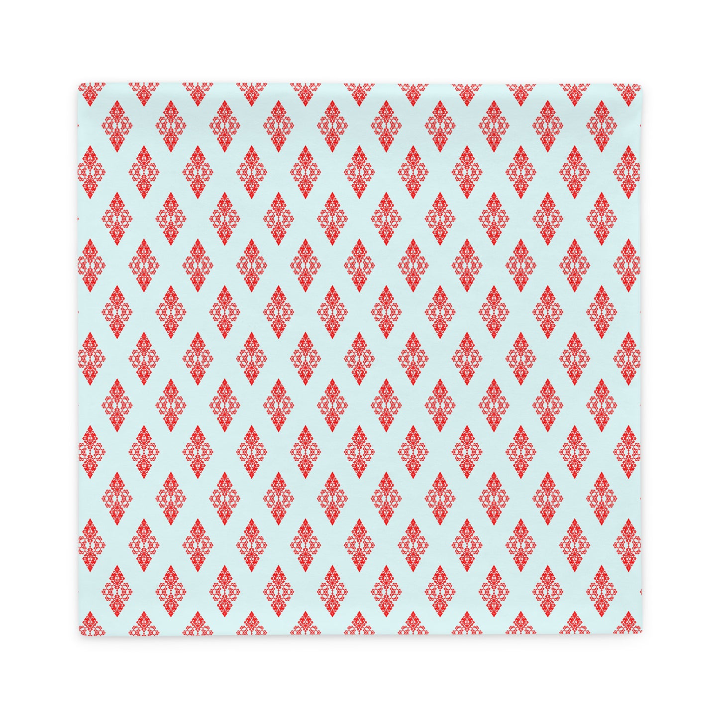 Front of the 22″×22″ throw pillow cover with the 'Digon' sky blue and red geometric pattern.