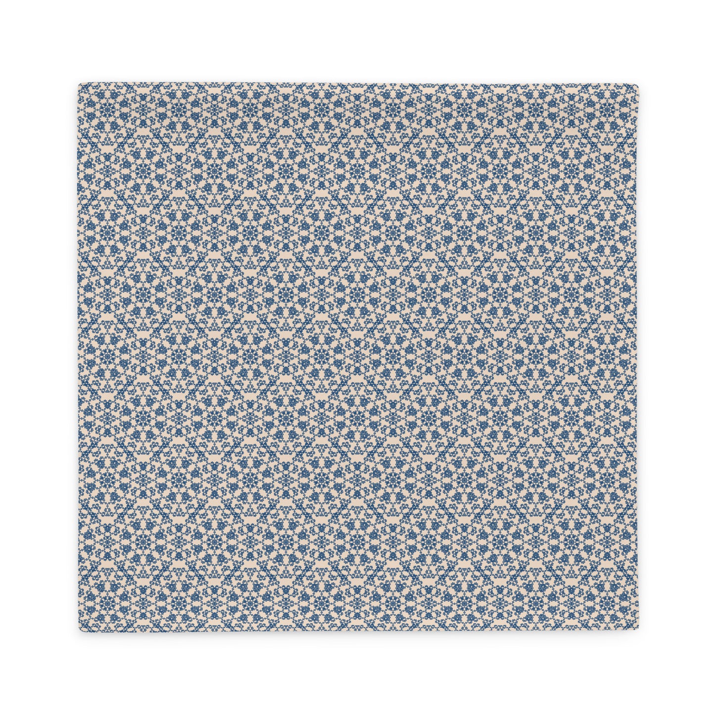 Front of the 22″×22″ throw pillow cover with the ‘Octagon’ navy and beige geometric pattern.