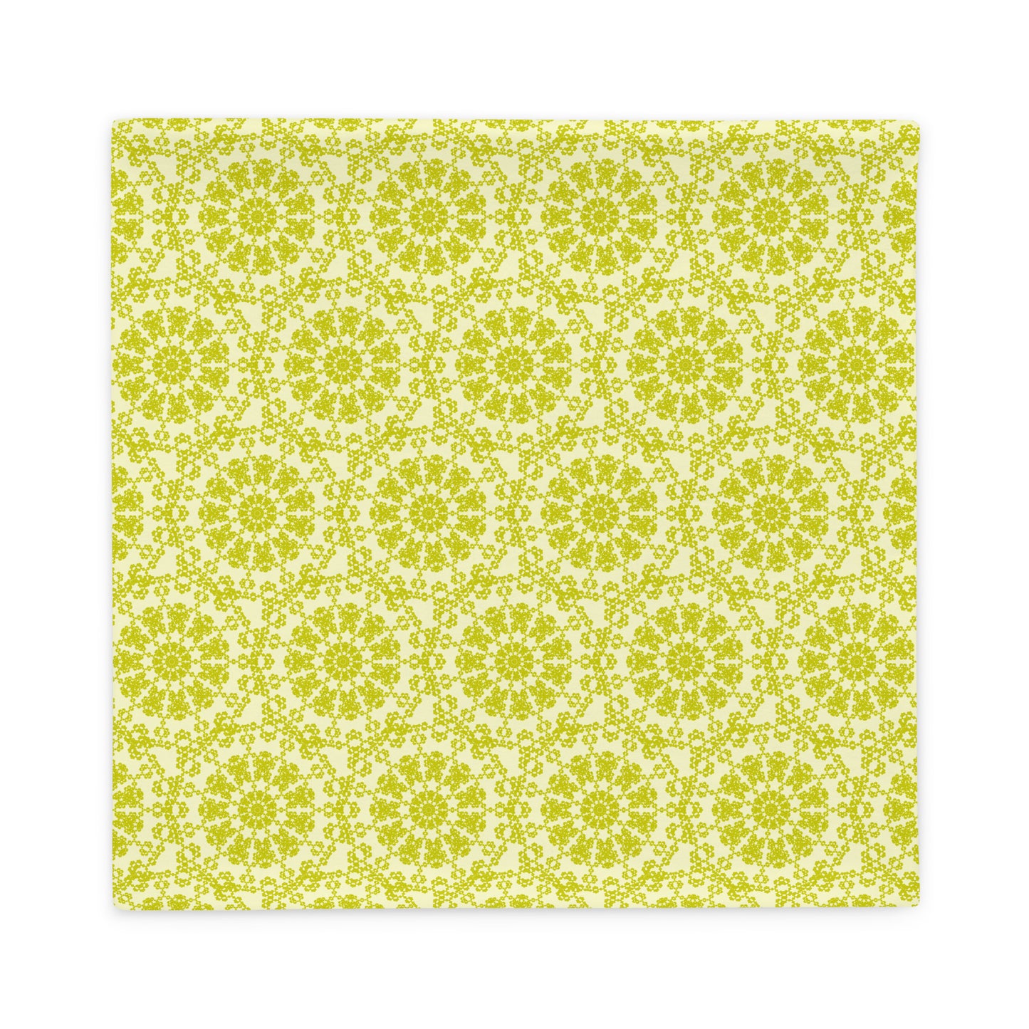 Front of the 22″×22″ throw pillow cover with the 'Hendecagon' yellow-green geometric pattern
