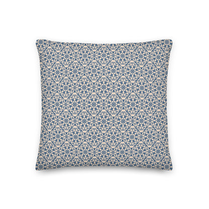 Back of the 18″×18″ premium throw pillow with the 'Octagon' navy and beige geometric pattern.