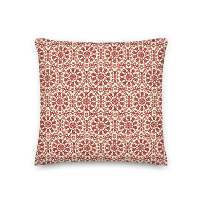 Back of the 18″×18″ premium throw pillow with the ‘Decagon’ terracotta and beige geometric pattern.