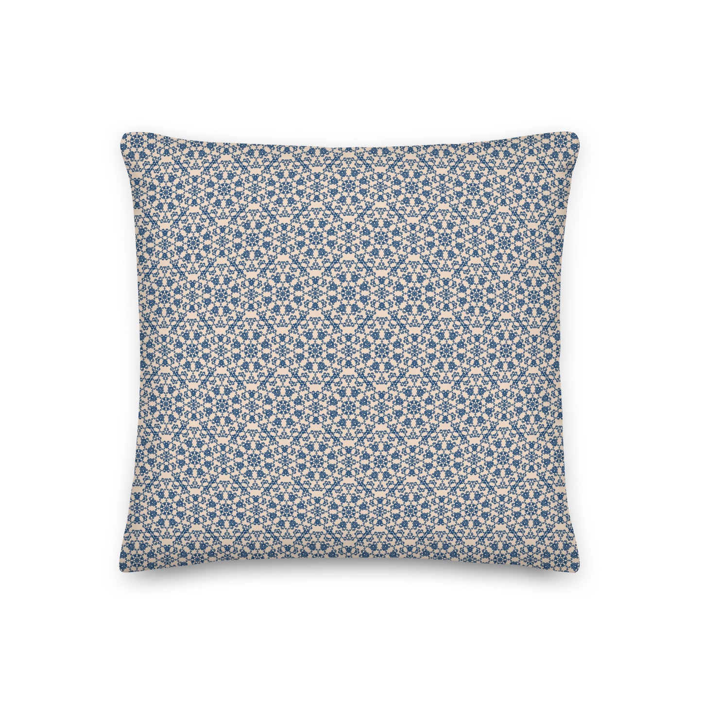 Front of the 18″×18″ premium throw pillow with the 'Octagon' navy and beige geometric pattern.