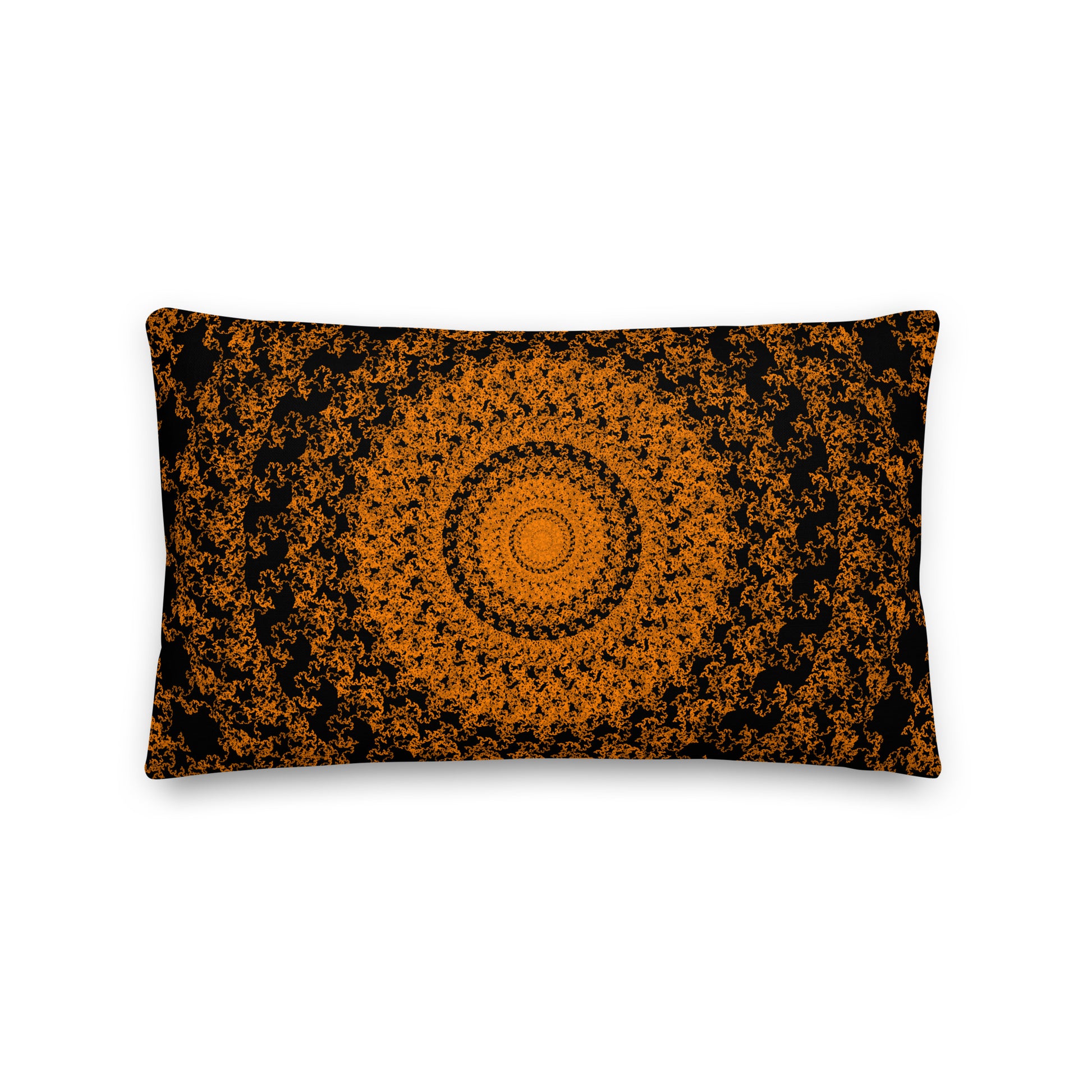Back of the 20″×12″ premium throw pillow with the 'The Sun' orange and black geometric design.