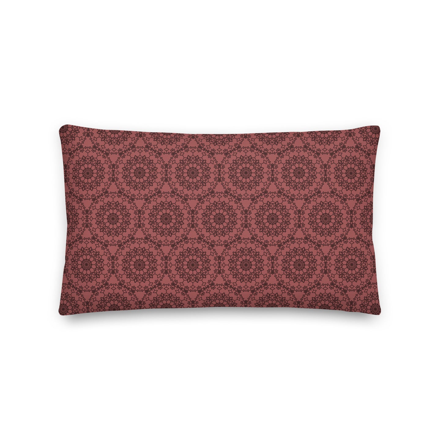 Back of the 20″×12″ premium throw pillow with the 'Dodecagon' rose geometric pattern.