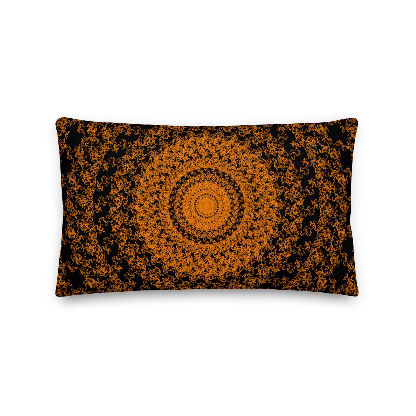 Front of the 20″×12″ premium throw pillow with the 'The Sun' orange and black geometric design.