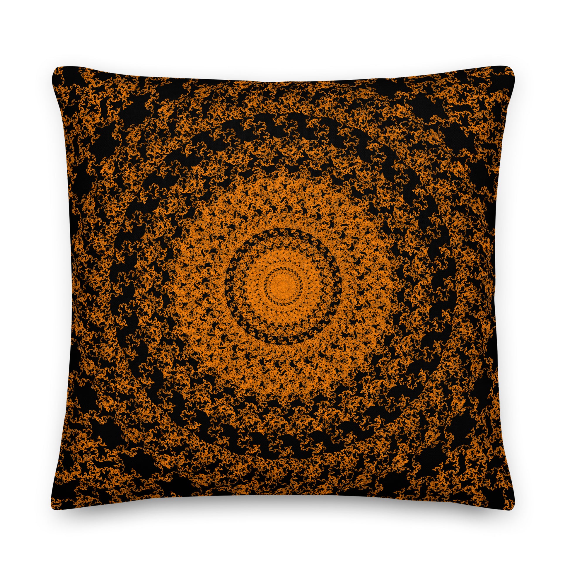Back of the 22″×22″ premium throw pillow with the 'The Sun' orange and black geometric design.