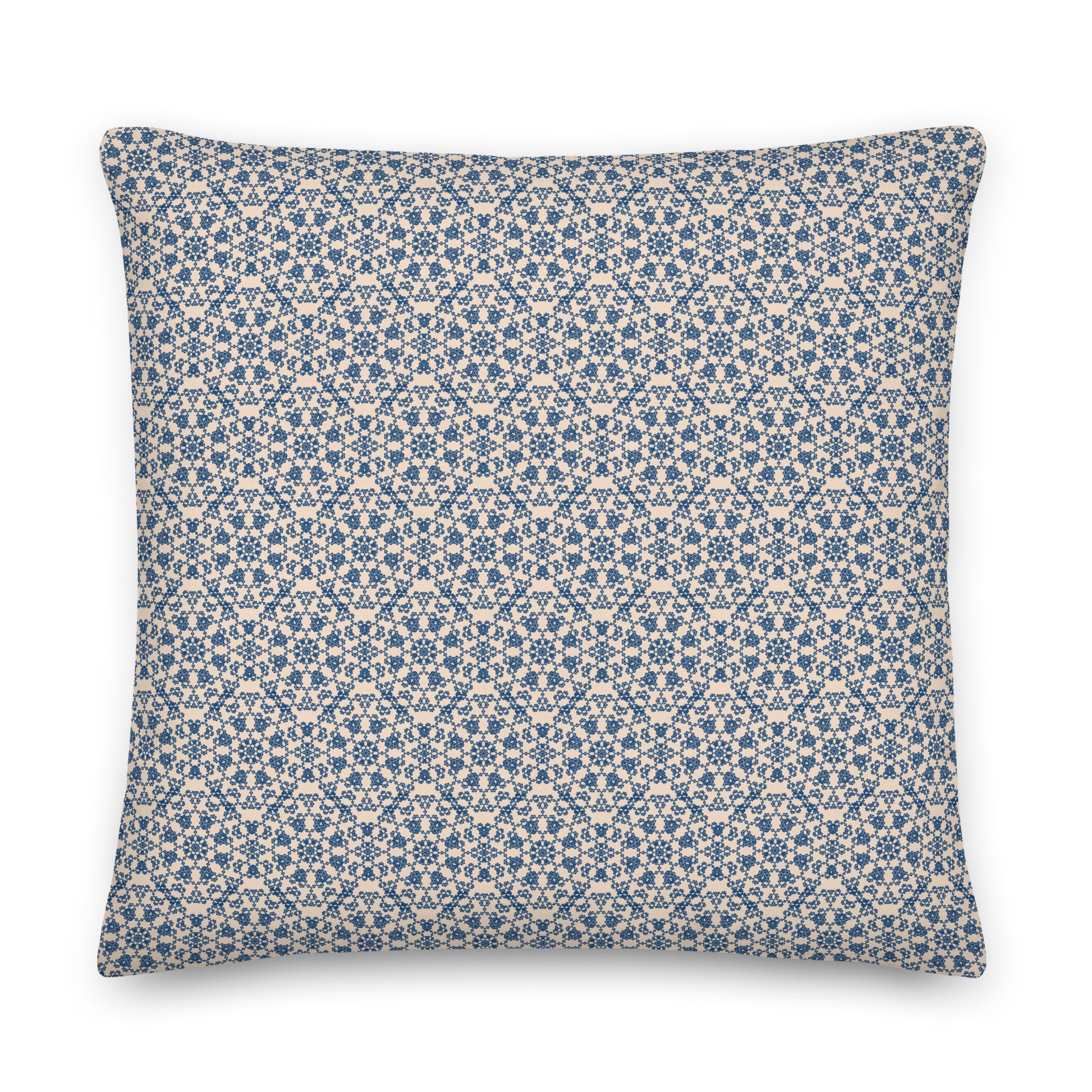 Back of the 22″×22″ premium throw pillow with the 'Octagon' navy and beige geometric pattern.