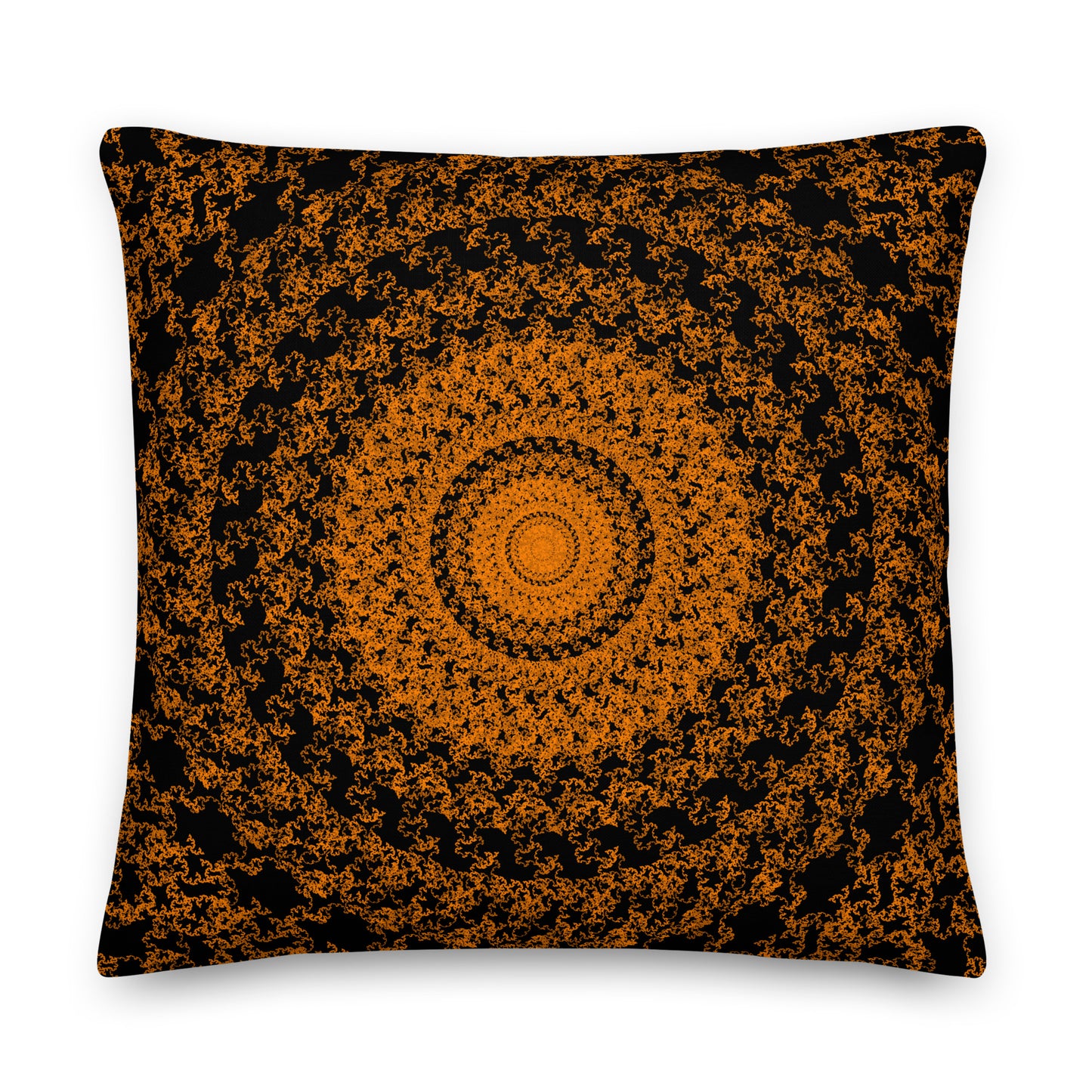 Front of the 22″×22″ premium throw pillow with the 'The Sun' orange and black geometric design.