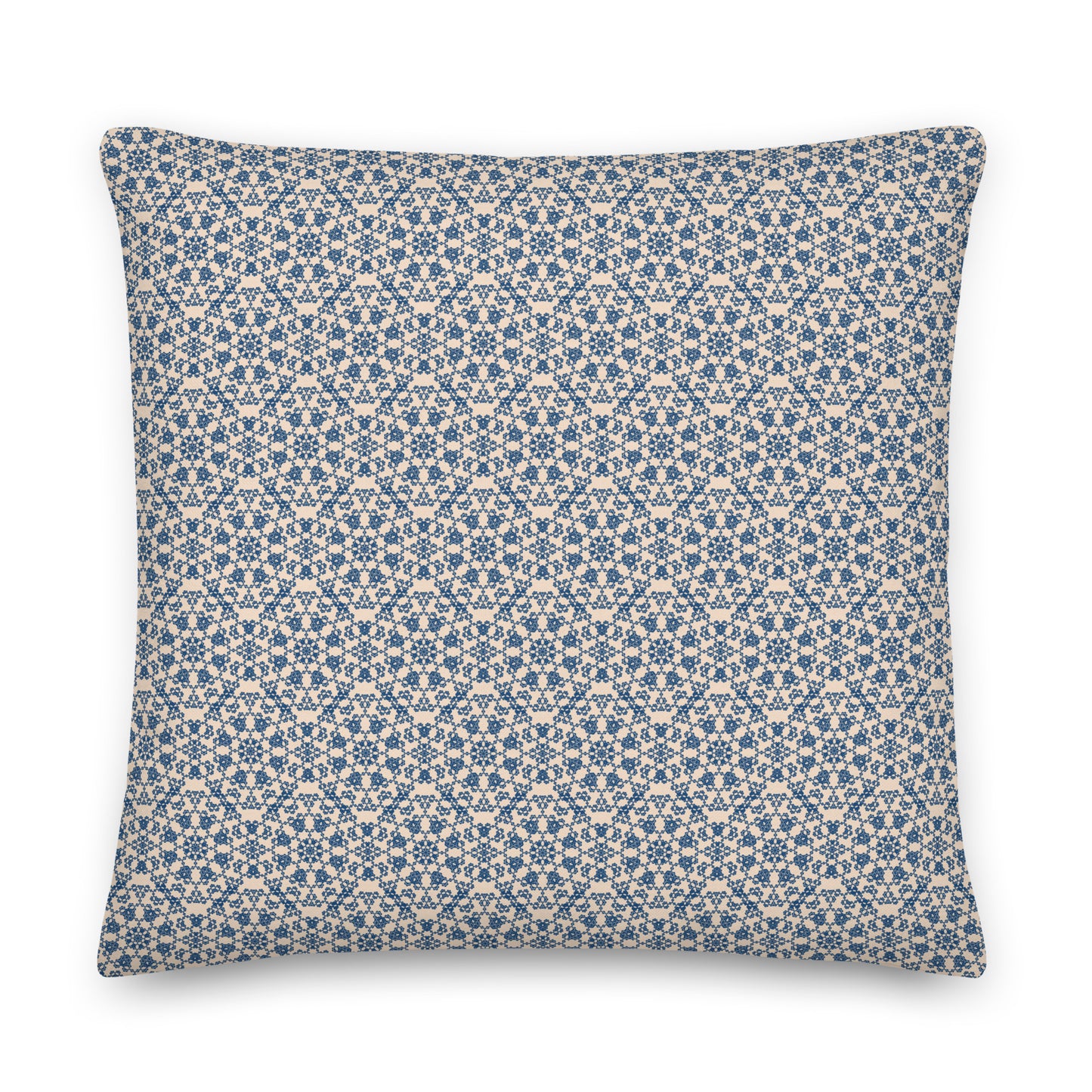 Front of the 22″×22″ premium throw pillow with the 'Octagon' navy and beige geometric pattern.
