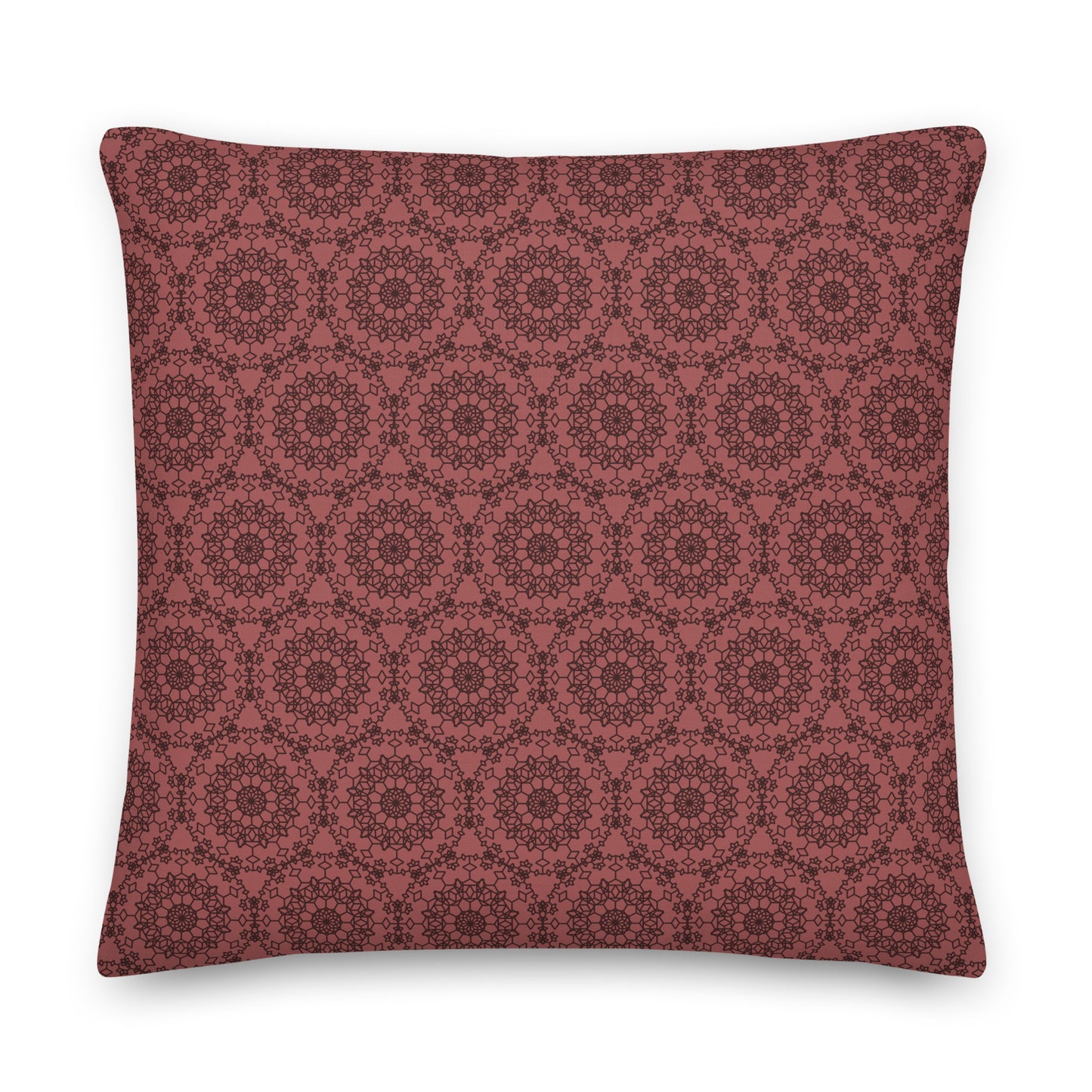 Front of the 22″×22″ premium throw pillow with the 'Dodecagon' rose geometric pattern.
