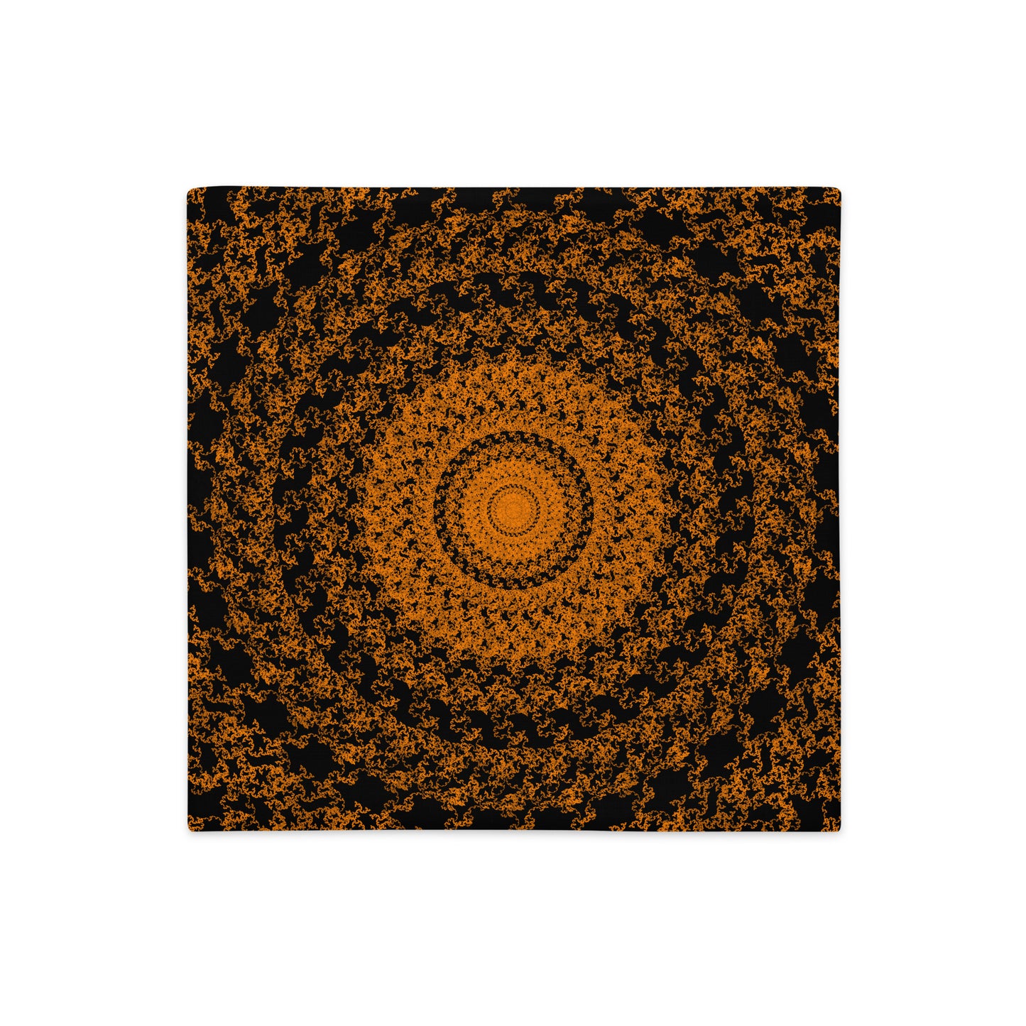 Back of the 18″×18″ premium throw pillow cover with the 'The Sun' orange and black geometric design.