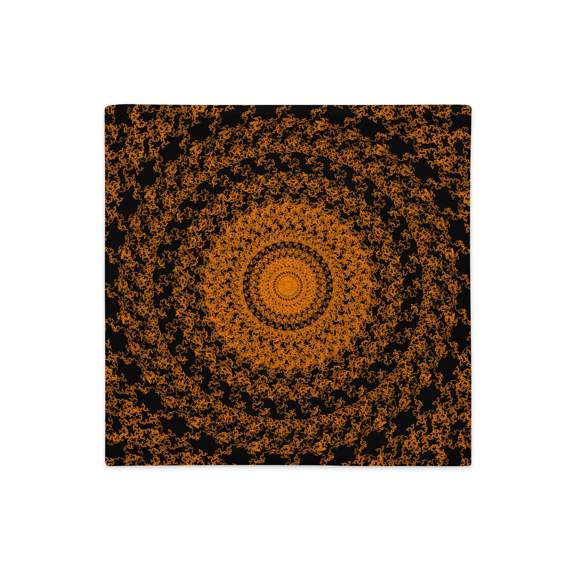 Back of the 18″×18″ premium throw pillow cover with the 'The Sun' orange and black geometric design.