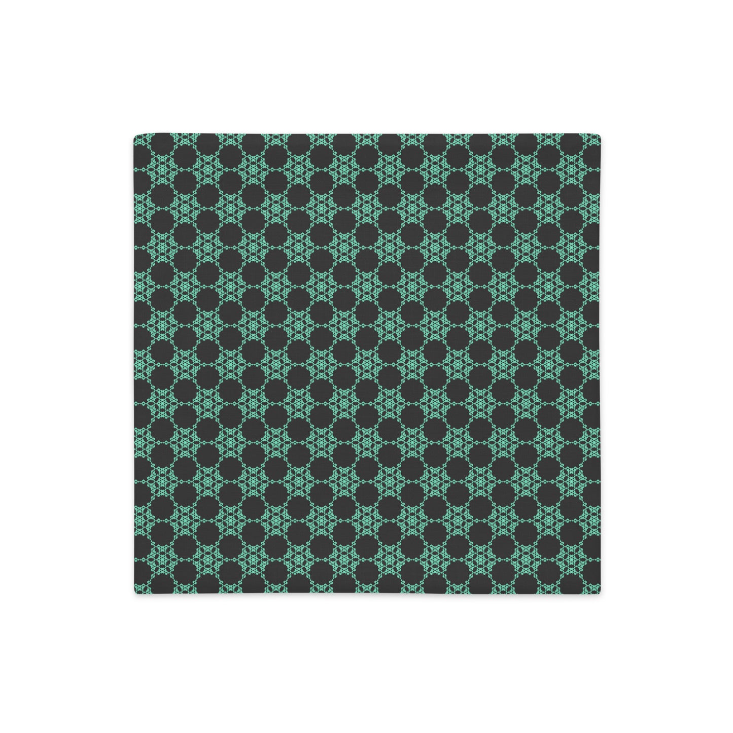 Back of the 18″×18″ premium throw pillow cover with the 'Flowers Victory' dark grey and green geometric pattern.