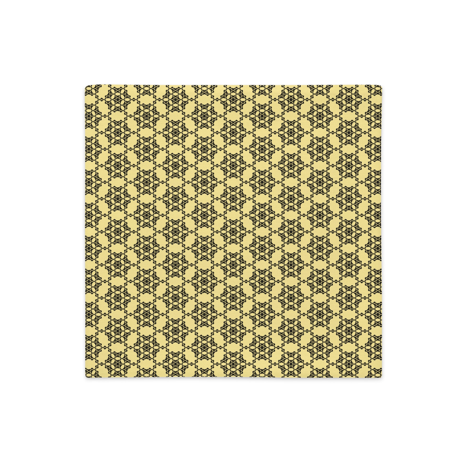 Back of the 20″×12″ premium throw pillow cover with the 'Hexagon' yellow and black geometric pattern.