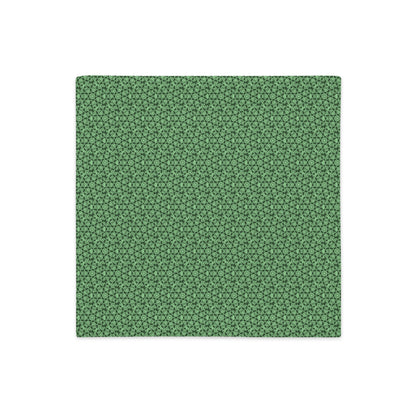 Back of the 18″×18″ premium throw pillow cover with the 'Heptagon' green geometric pattern.