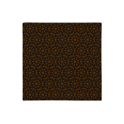 Back of the 18″×18″ premium throw pillow cover with the 'Enneagon' black & gold geometric pattern.
