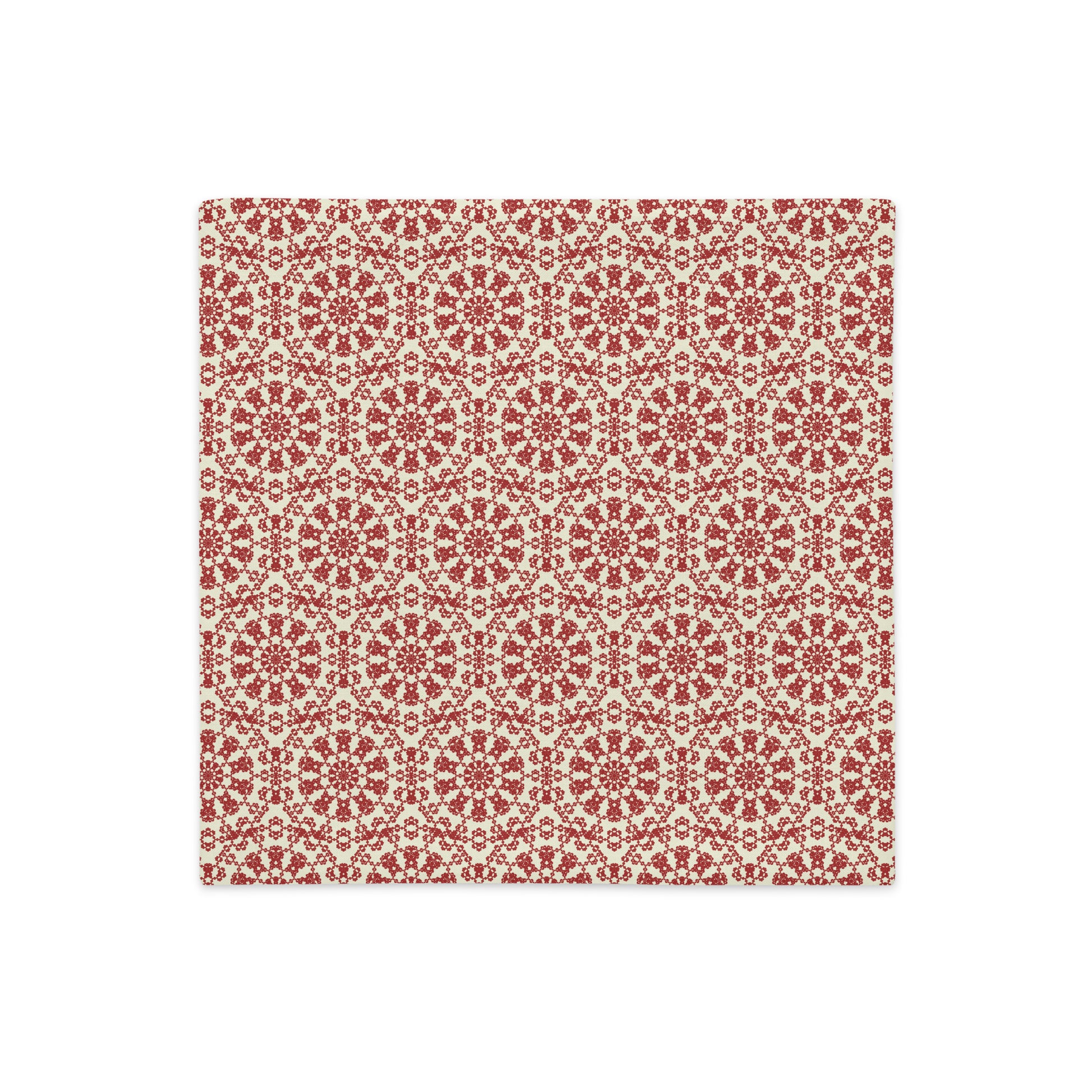 Back of the 18″×18″ premium throw pillow cover with the ‘Decagon’ terracotta and beige geometric pattern.