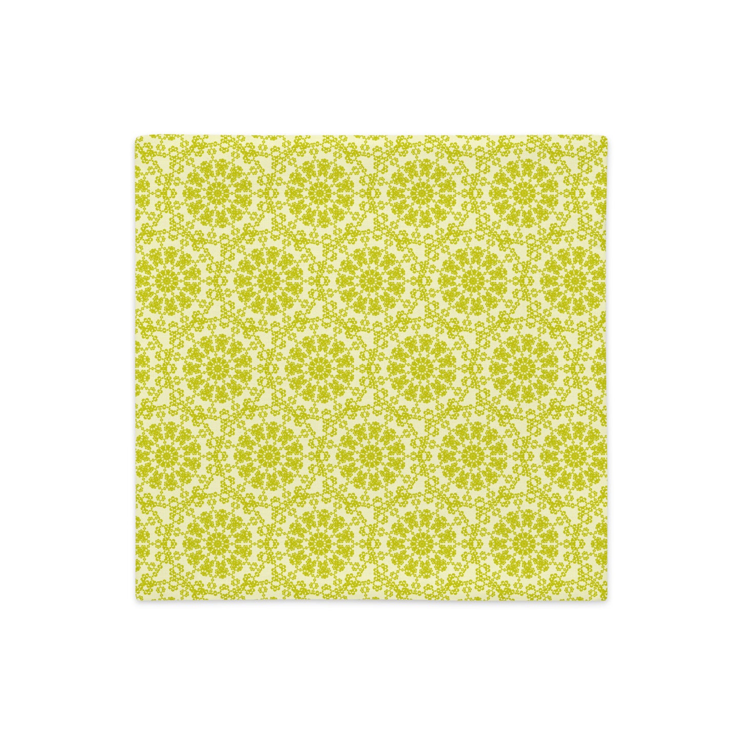 Back of the 18″×18″ premium throw pillow cover with the 'Hendecagon' yellow-green geometric pattern
