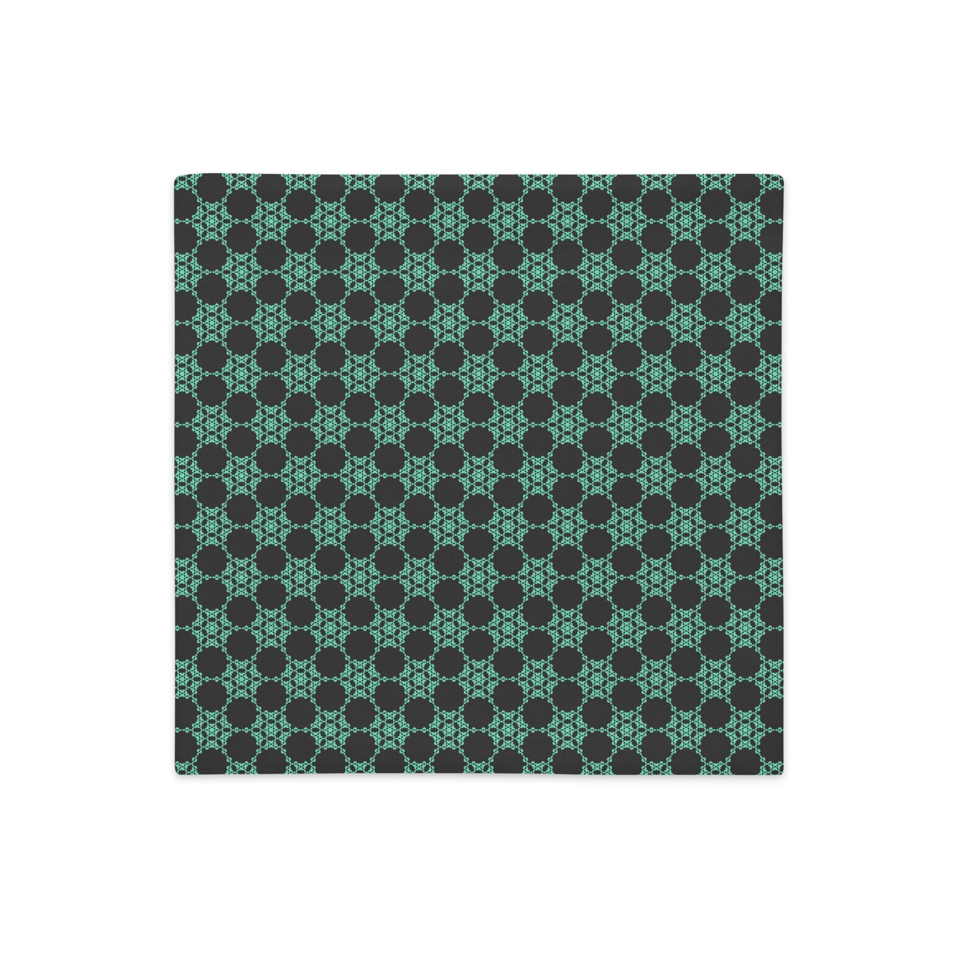 Front of the 18″×18″ premium throw pillow cover with the 'Flowers Victory' dark grey and green geometric pattern.