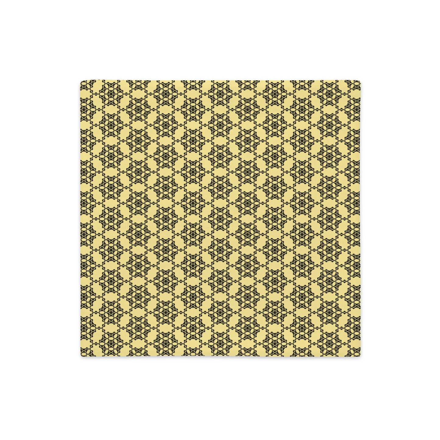 Front of the 20″×12″ premium throw pillow cover with the 'Hexagon' yellow and black geometric pattern.
