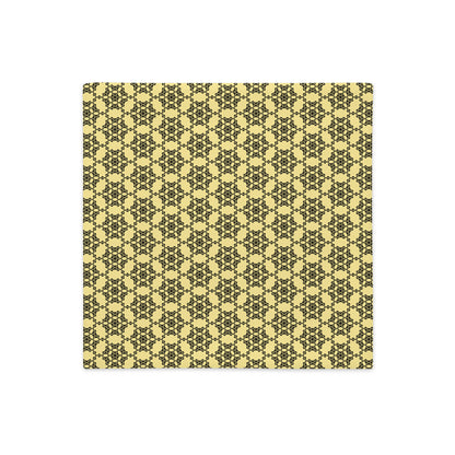 Front of the 20″×12″ premium throw pillow cover with the 'Hexagon' yellow and black geometric pattern.