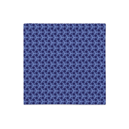 Front of the 18″×18″ premium throw pillow cover with the 'Trigon' navy and blue geometric pattern.