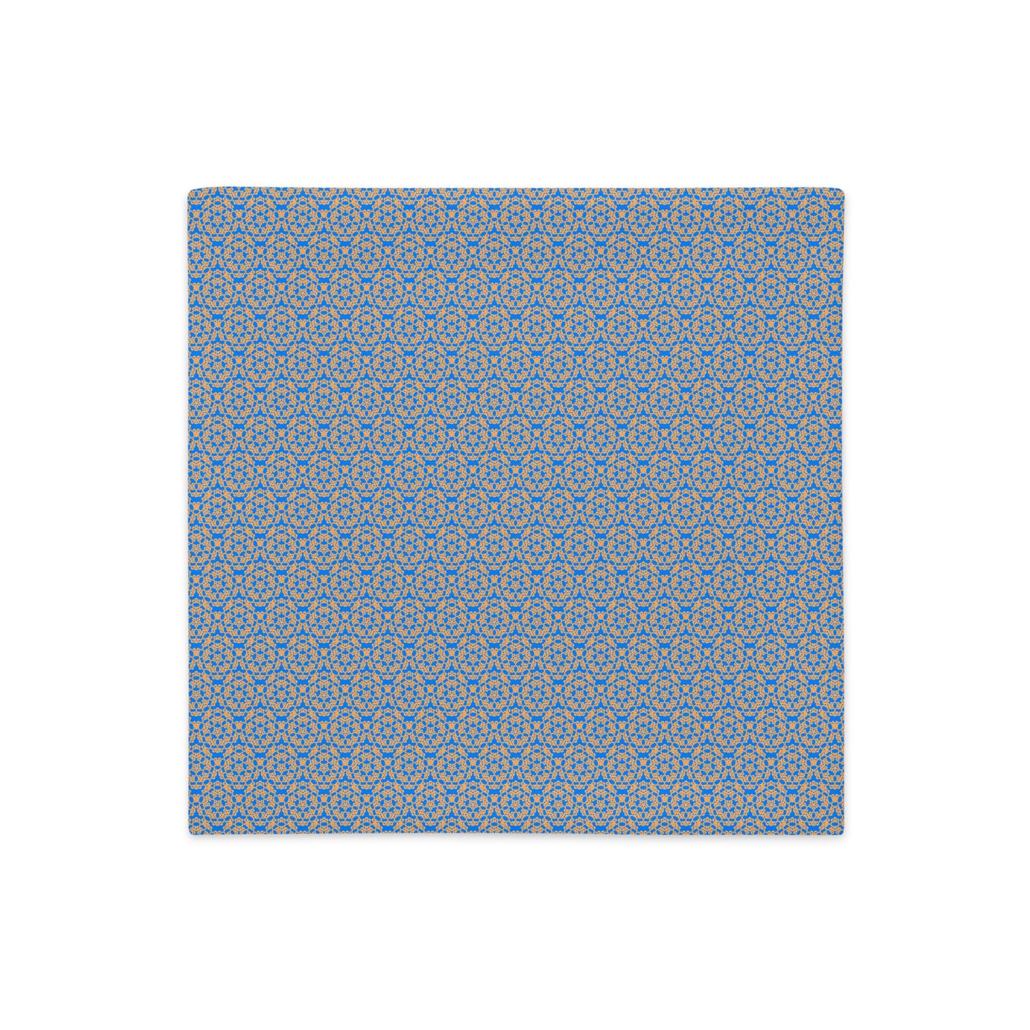 Front of the 18″×18″ premium throw pillow cover with the 'Pentagon' blue and yellow geometric pattern.