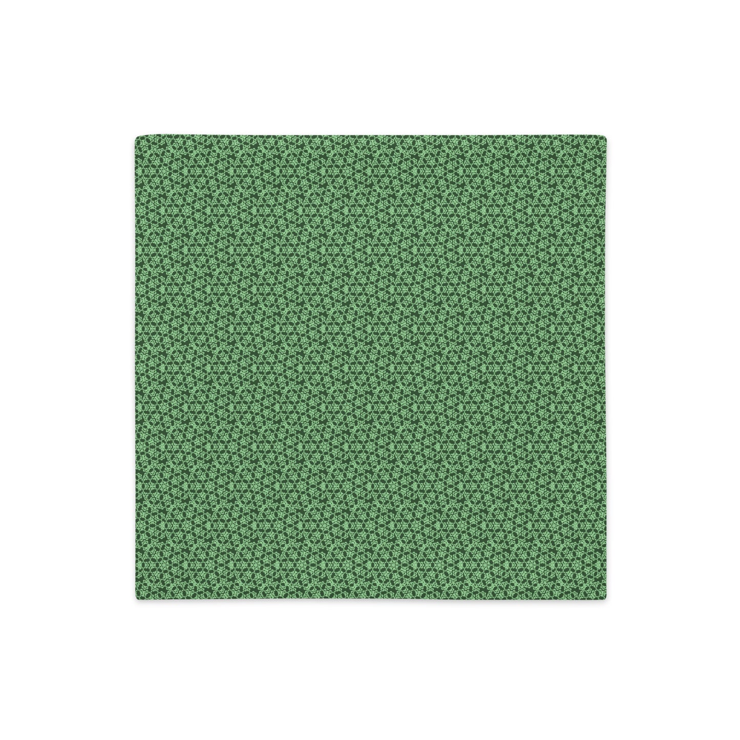 Front of the 18″×18″ premium throw pillow cover with the 'Heptagon' green geometric pattern.