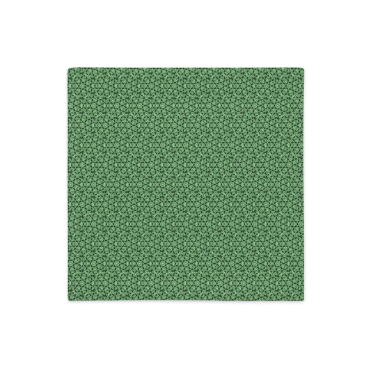 Front of the 18″×18″ premium throw pillow cover with the 'Heptagon' green geometric pattern.