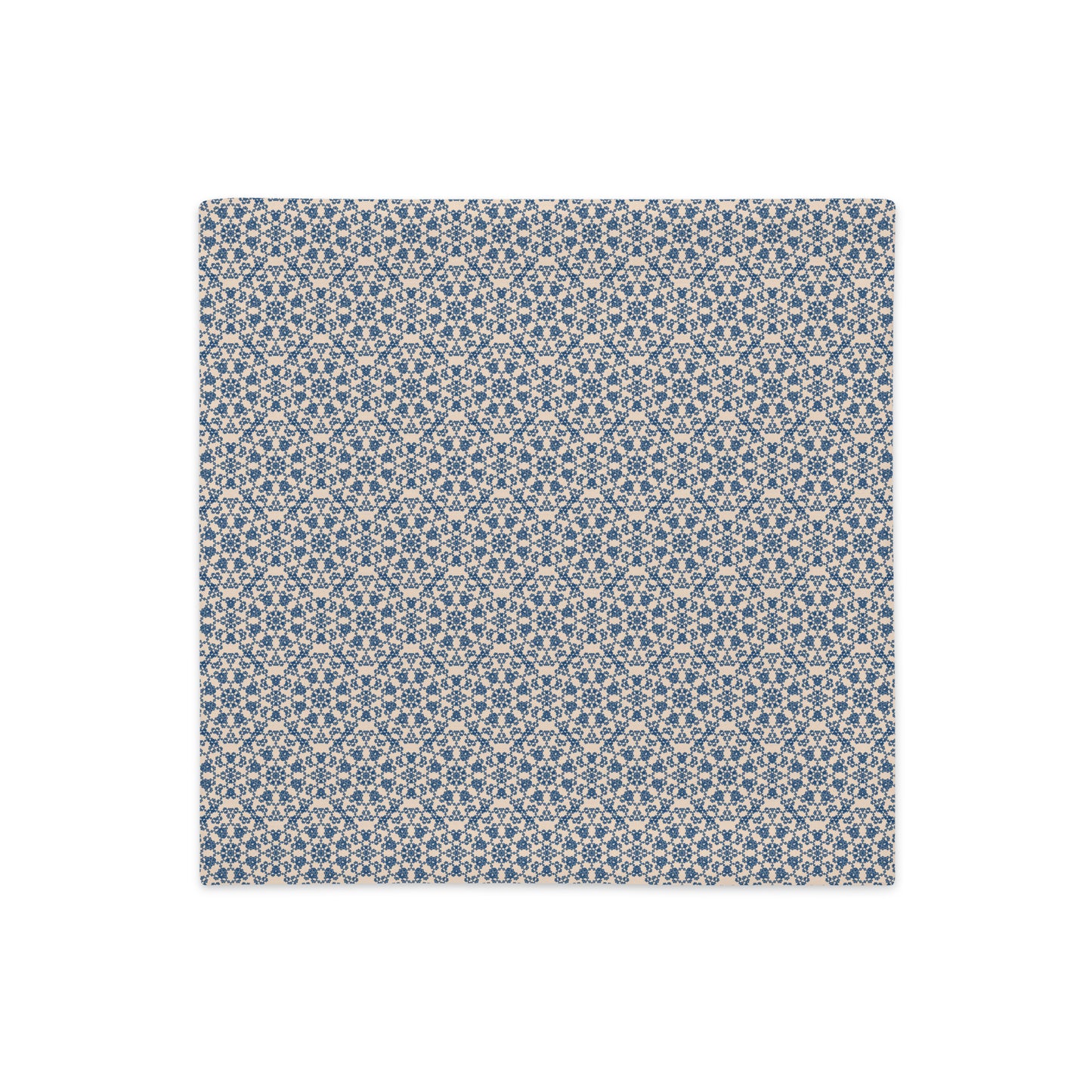 Front of the 18″×18″ premium throw pillow cover with the ‘Octagon’ navy and beige geometric pattern.
