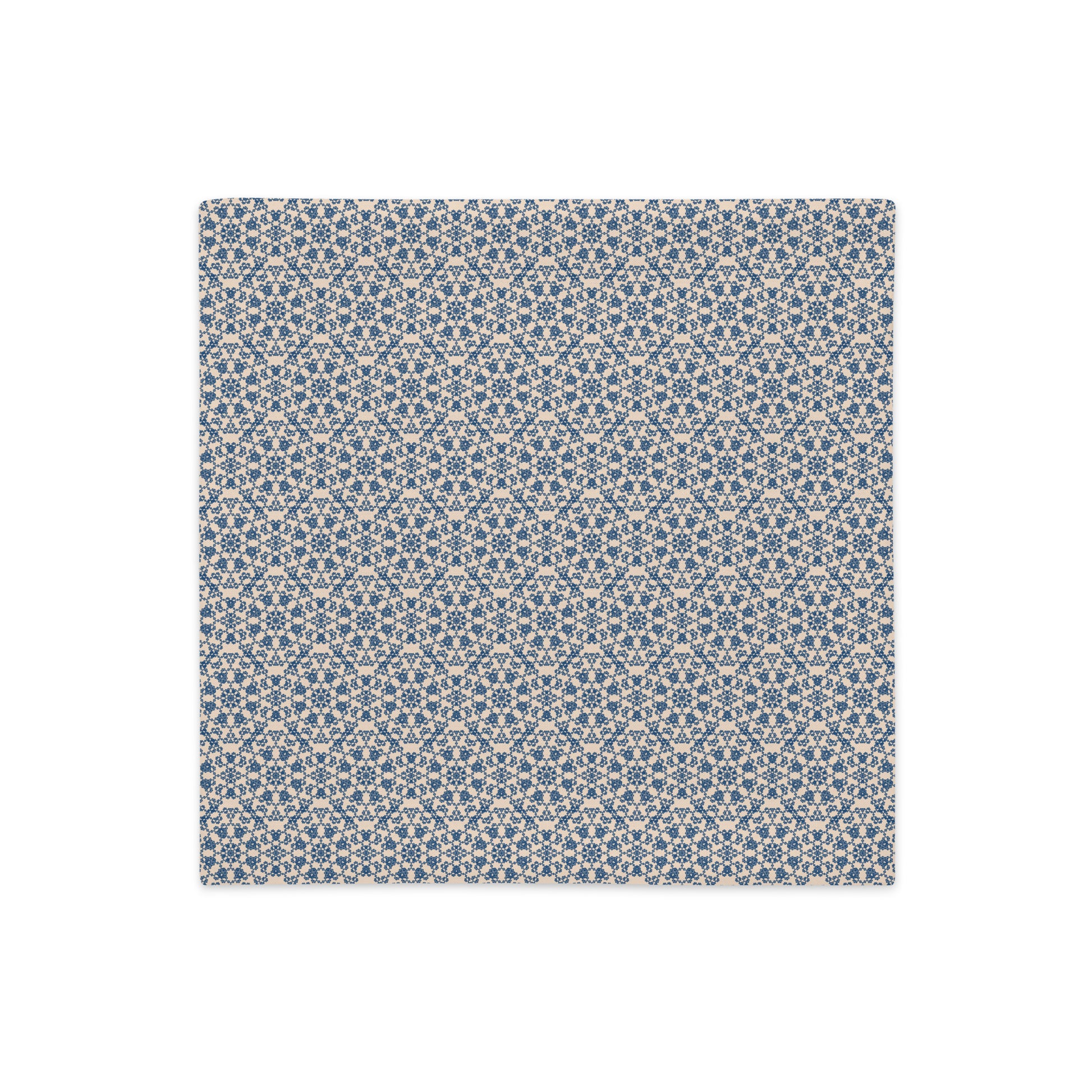Front of the 18″×18″ premium throw pillow cover with the ‘Octagon’ navy and beige geometric pattern.