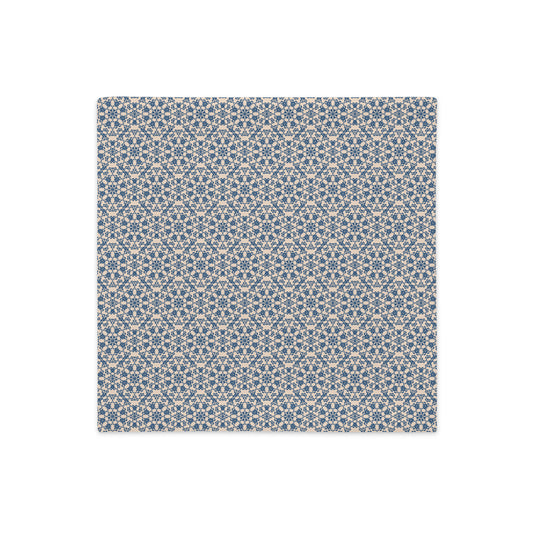 Front of the 18″×18″ premium throw pillow cover with the ‘Octagon’ navy and beige geometric pattern.