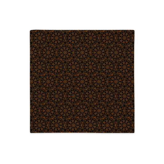 Front of the 18″×18″ premium throw pillow cover with the 'Enneagon' black & gold geometric pattern.